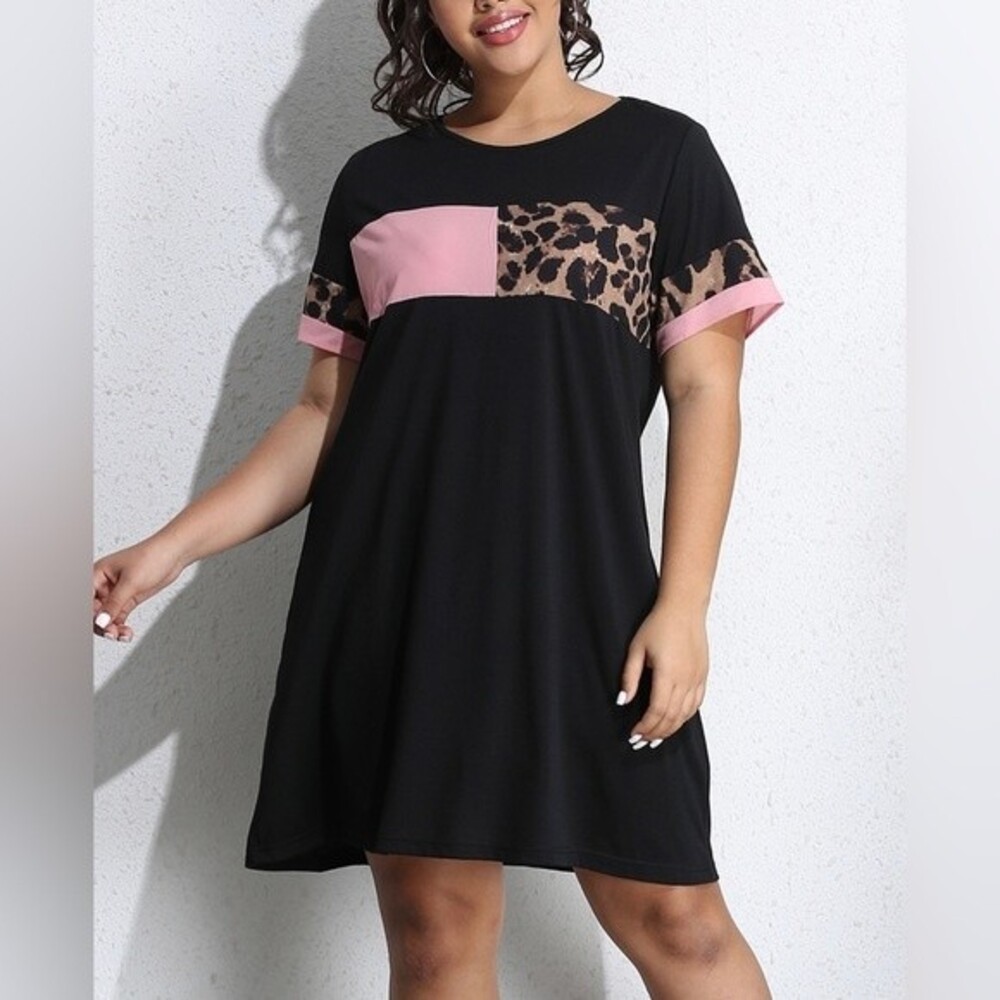 Swing Dress Black Pink Leopard Print NWT
